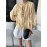 Light Oxygen Gentle 100 Ramie Stringy Selvedge Lace up Machine Embroidery Lantern Sleeve Shirt