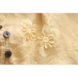 Light Oxygen Gentle 100 Ramie Stringy Selvedge Lace up Machine Embroidery Lantern Sleeve Shirt