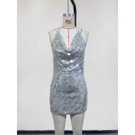 Bare Back Nightclub Sexy Sequined Lace up Sheath Dress Beach Dress Women