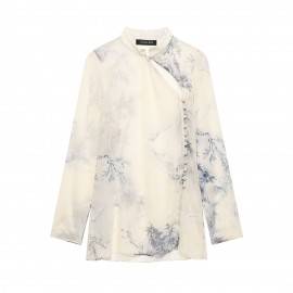 Women Elegant Printed Button Mid Length Shirt Top