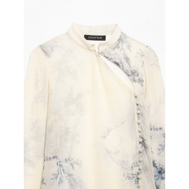 Women Elegant Printed Button Mid Length Shirt Top