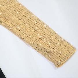 Women Clothes Dress Sequin round Neck Pleated Sequined Sheath Long Sleeve