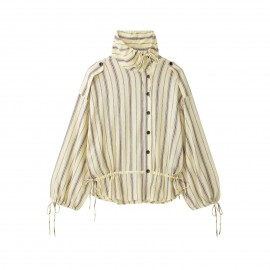 Women Clothing Autumn Vintage Stripe Collared Long Sleeve Coat