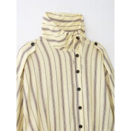 Women Clothing Autumn Vintage Stripe Collared Long Sleeve Coat