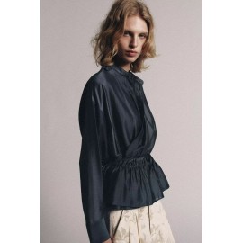 Autumn Women Clothing Fashionable All Match Long Sleeve round Neck Double Breasted Vertical Shirt Top