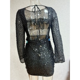 Dress Women Slim Fit Hip Dress Sexy Backless Long Sleeves Evening Dress