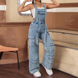 Women Clothing Denim Suspender One Piece Trousers