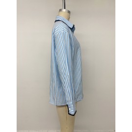 Autumn Winter Casual Relaxed Sense Shacket Striped Contrast Color Binding Loose Shirt Women