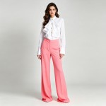Autumn Watermelon Pink Work Pant Women Embellished Thin Looking Cool Wide Leg Pants