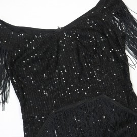 Fashionable Sexy off Shoulder Irregular Asymmetric Tassel Dress Sequin Small Dress