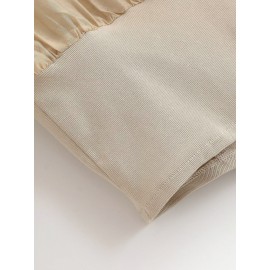 Early Autumn Long Sleeves French Sweet V neck Stitching Waist Seal Bishop Sleeves Top