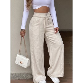 Casual Office Faux Waist Drawstring Suit Wide Leg Bottoms Women Clothing Autumn Winter