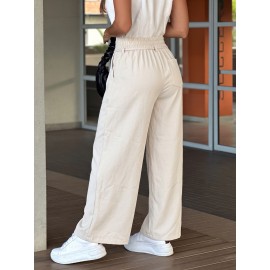 Casual Office Faux Waist Drawstring Suit Wide Leg Bottoms Women Clothing Autumn Winter
