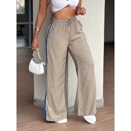 Daily Contrast Color Drawstring Wide Leg Bottoms Women Clothing Autumn Winter