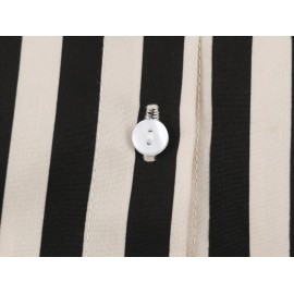 Women Clothing Early Autumn Long Sleeve Collared Patchwork Waistband Striped Shirt