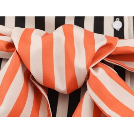 Women Clothing Early Autumn Long Sleeve Collared Patchwork Waistband Striped Shirt