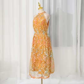 Seaside Vacation Maxi Dress Summer Embroidered Halter Light Luxury High Grade Slim Dress Women