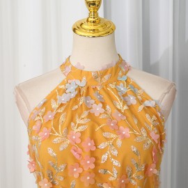 Seaside Vacation Maxi Dress Summer Embroidered Halter Light Luxury High Grade Slim Dress Women